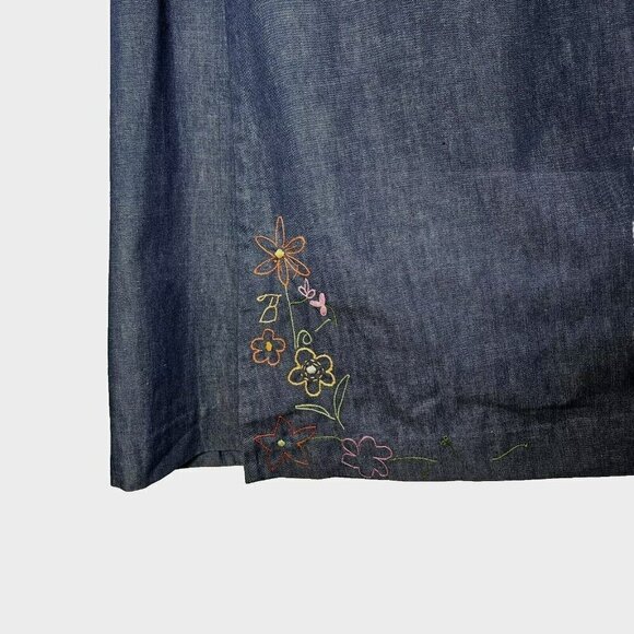 Unbranded Wrap Denim Wrap Skirt Blue Hand Embroidered Artsy Size M No Size Tag - Picture 4 of 10